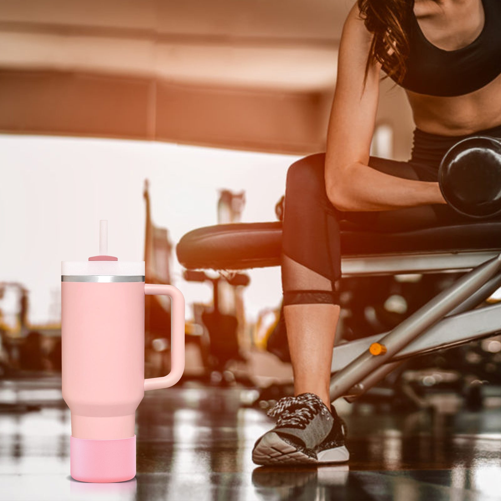 Linkidea 2 Pack Water Bottle Boot Compatible with Stanley Quencher H2.0 20oz/30oz/40oz, IceFlow Flip 20oz/30oz, Silicone Water Bottle Bottom Sleeve Cover Bumper Protector (Light Pink)