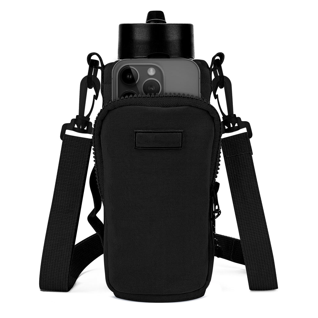 Linkidea Water Bottle Carrier with Strap Compatible with YETI Rambler Bottle 18oz/26oz, Owala FreeSip 24oz/32oz, Waterbottle Sling Bag Holder, Shoulder Strap with Phone Pocket (Black)