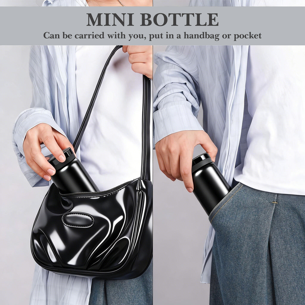 Linkidea 6.8oz (200ml) Mini Water Bottle, Vacuum Insulated Stainless Steel Bottle for Hot & Cold Drinks, Spill-Proof Small Bottle Fit Handbag, Purse and Pocket (Black)