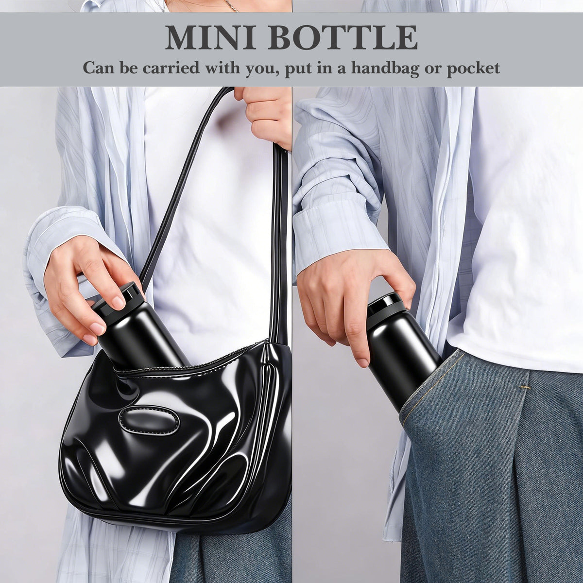Linkidea 6.8oz (200ml) Mini Water Bottle, Vacuum Insulated Stainless Steel Bottle for Hot & Cold Drinks, Spill-Proof Small Bottle Fit Handbag, Purse and Pocket (Black)