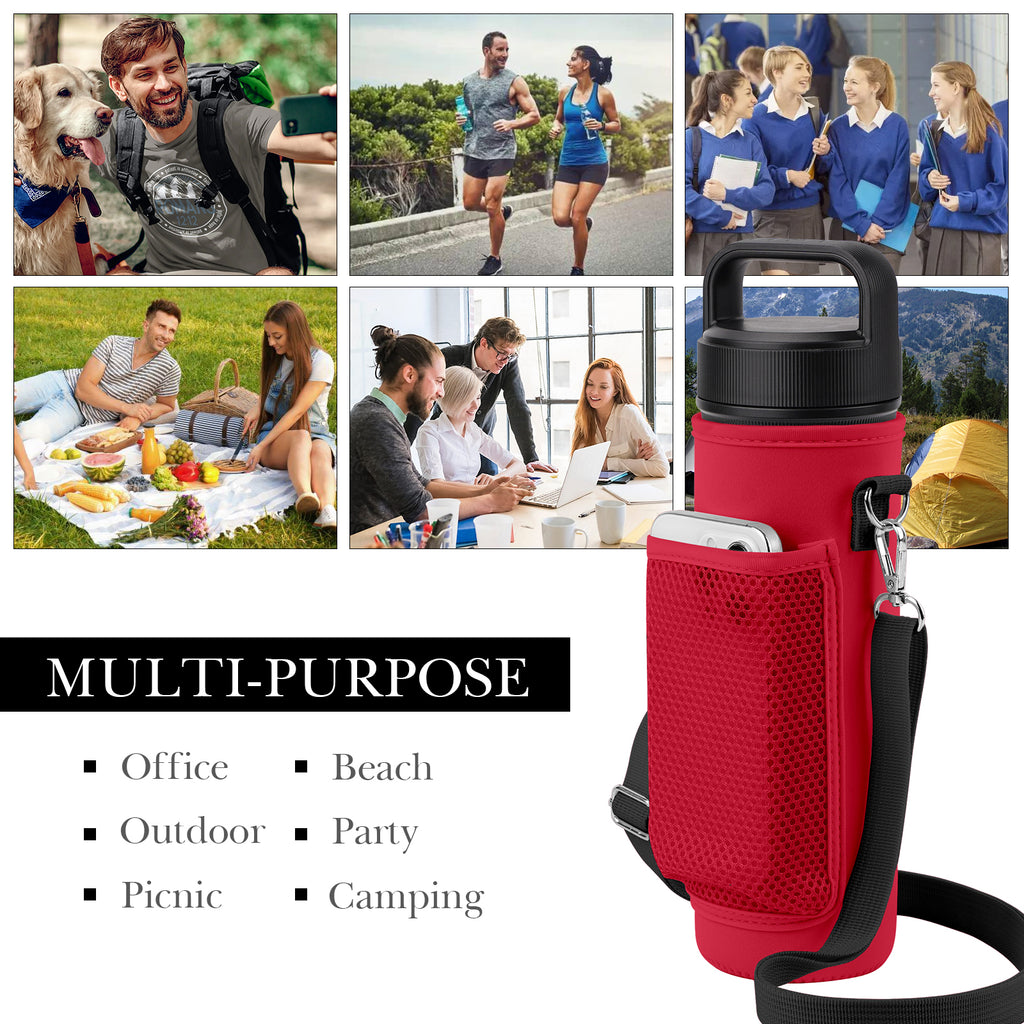 Linkidea Water Bottle Carrier with Shoulder Strap Compatible with YETI Rambler Bottle 26oz, Yonder 25oz, Waterbottle Sling Bag Holder with Mesh Phone Pocket, Red