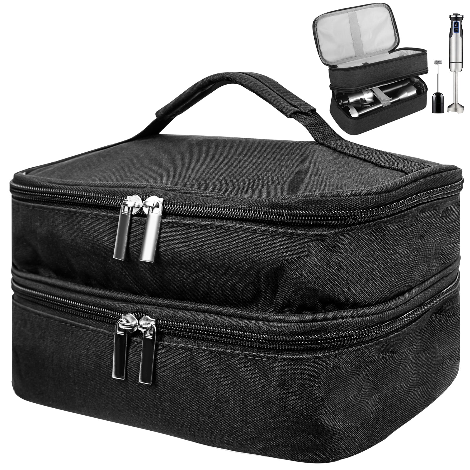 Linkidea Hand Blender Storage Bag, 2 Layer Immersion Blender Handheld Organizer, Portable Protective Cover with Hand Strap, Compatible with Basics 500, MQ505, KHBV53 Model Hand Blender