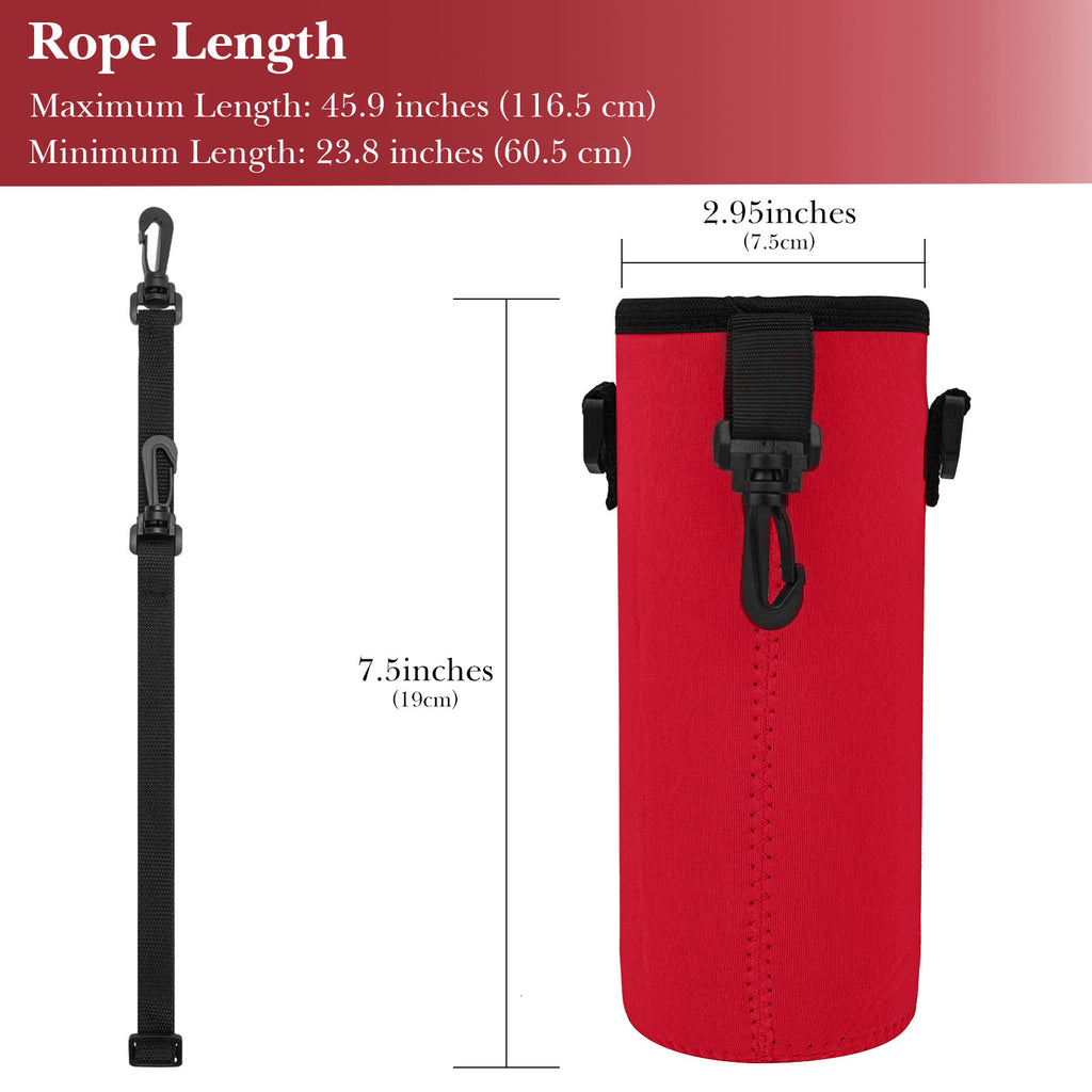 Linkidea Water Bottle Fence Sleeve with Hook Compatible with YETI Rambler Bottle 18oz, Hydro Flask Wide Mouth Bottle 18oz/20oz, Neoprene Bottle Shoulder Strap Bag for Outdoor Sports, Red