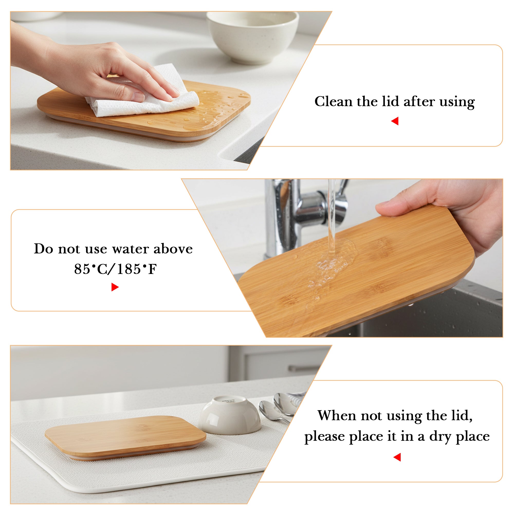 Linkidea 2 Pcs Rectangle Wooden Replacement Lids with Silicone Ring, 7.8'' x 5.9'' Airtight Sealing Covers for Glass Jars, Containers, Food Storage, Compatible with Pyrex 7120-PC