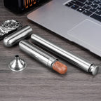 Linkidea Stainless Steel Cigar Holder Tube and Alcohol Flask Combo, Pocket Cigar Holder and 2oz Flask (Silver)