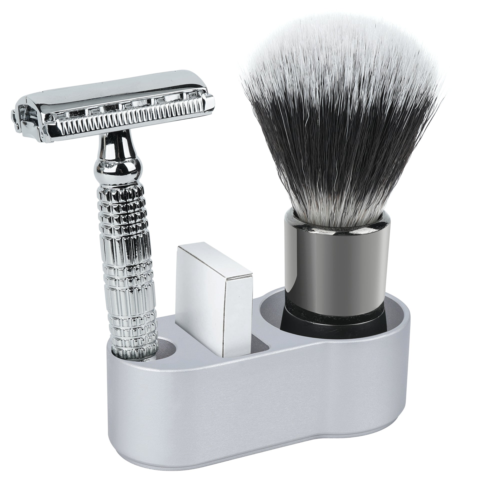 Linkidea Aluminum Men's Shaving Razor Stand Holder, 0.5" (14mm) Diameter, Brush & Blade Organizer, Compatible with Merkur MK-34C, MK-23C, Vikings Blade the Chieftain (Silver)