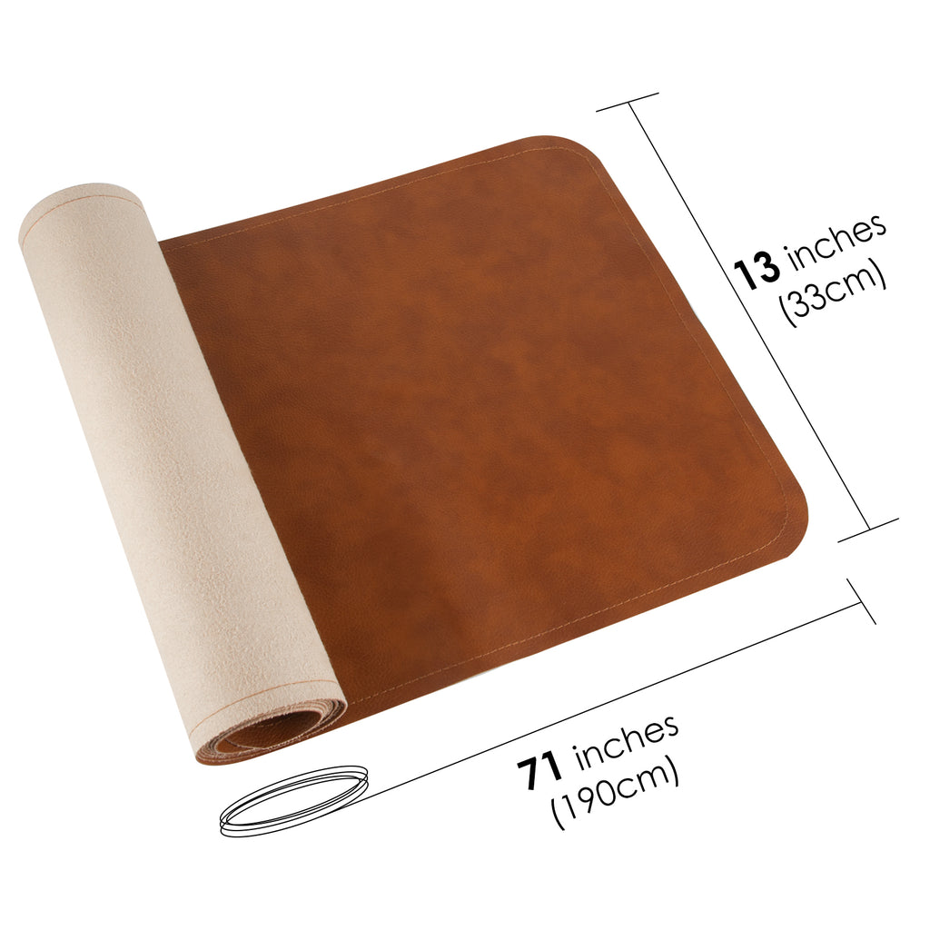 Linkidea Vegan Leather Table Runner, 71 x 13 Inches Heat Resistant, Waterproof, Faux Leather Table Mat for Daily Use, Holidays and Catering Events (Brown)