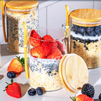 Linkidea 4 Pack Overnight Oats Glass Containers Set, 18.5 oz Overnight Oats Jars with Lid and Spoon, Meal Prep Glass Containers with Lids Fits Oats/Yogurt/Cereals Storage