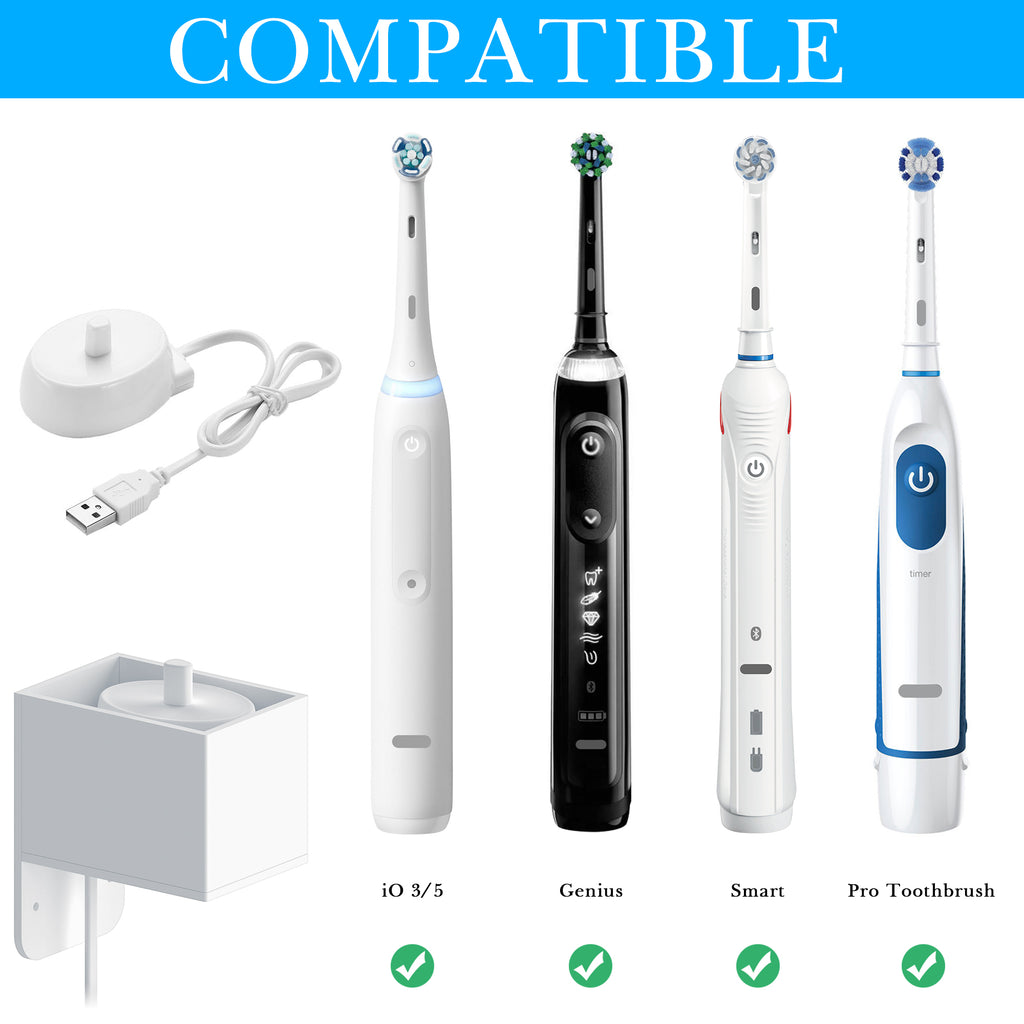 Linkidea Wall Mount Electric Toothbrush Charger Holder with Cable Organizer, Self-Adherent Powered Tooth Brush Stand Compatible with Oral-B iO 3/5, Smart, Pro, Genius Oval Charger Only