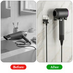 Linkidea Stainless Steel Hair Dryer Holder Wall Mount, No Drill Blow Dryer Organizer with Separate Cord Hook, Space Saving Bathroom Hair Tool Storage Rack for Vanity and Salon (Silver)