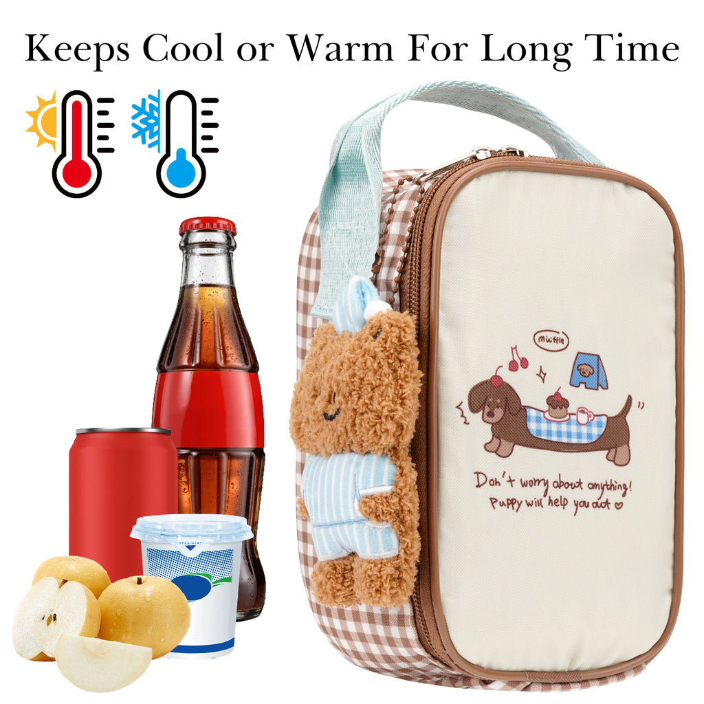 Linkidea Thermal Snack Bag with Pendant, Lunch Cooler Bag Designed for Insulated Food Jar 16oz, Lunch Tote Fits Travel, Compatible with Thermos, Dacool 16 oz Food Jar (Beige)