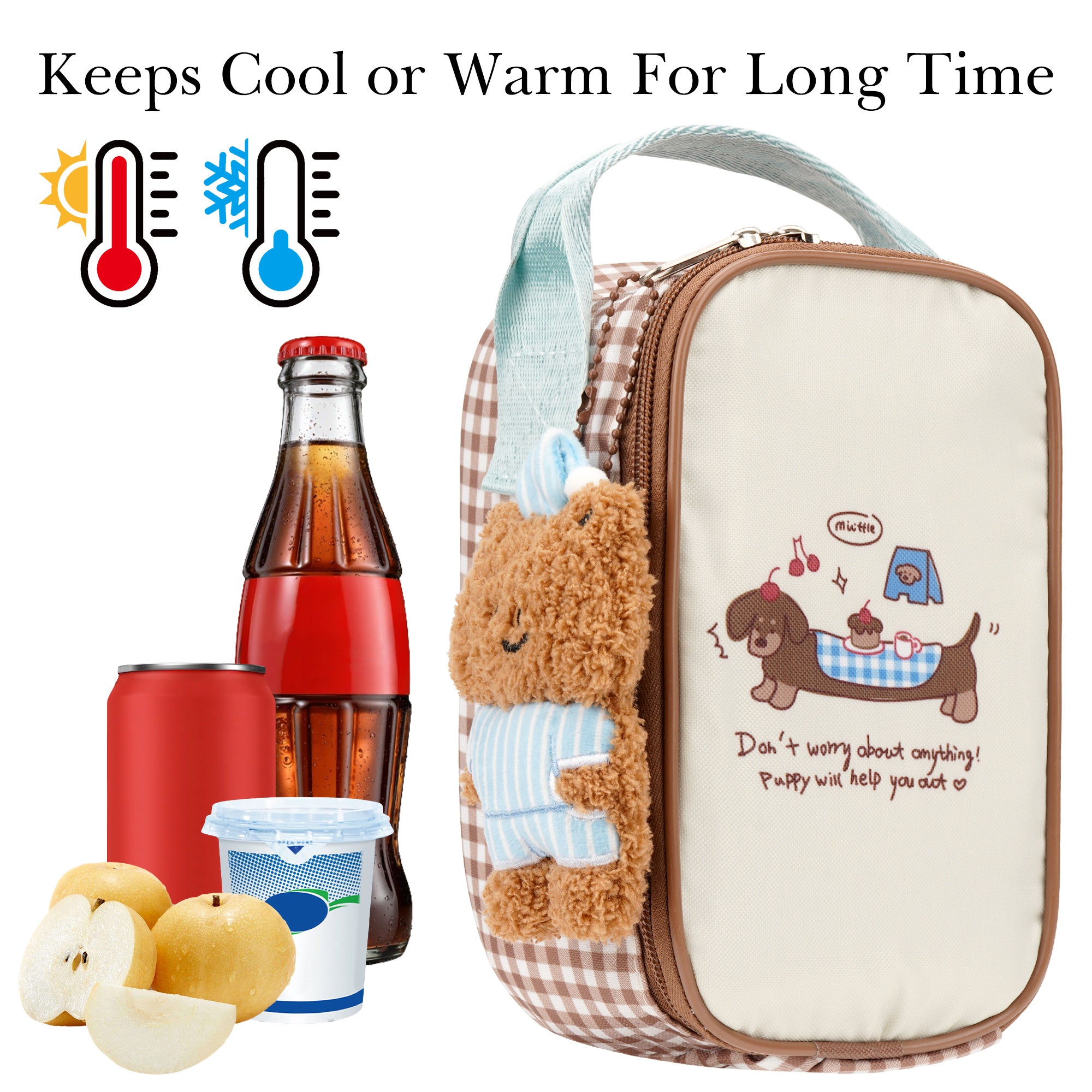 Linkidea Thermal Snack Bag with Pendant, Lunch Cooler Bag Designed for Insulated Food Jar 16oz, Lunch Tote Fits Travel, Compatible with Thermos, Dacool 16 oz Food Jar (Beige)