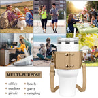 Linkidea Water Bottle Holder with Strap Compatible with Stanley Quencher H2.0 30oz/40oz, Simple Modern 40oz Tumbler, Vegan Leather Waterbottle Bag Holder, Shoulder Strap with Keyring, Tan