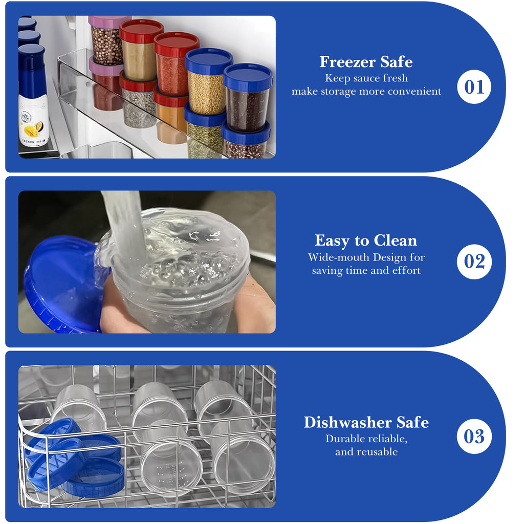 Linkidea 16 Pack Condiment Containers with Lids, Small Salad Dressing Container to Go with Scale Mark, Reusable Stackable Plastic Dip Sauce Containers (4 Oz)