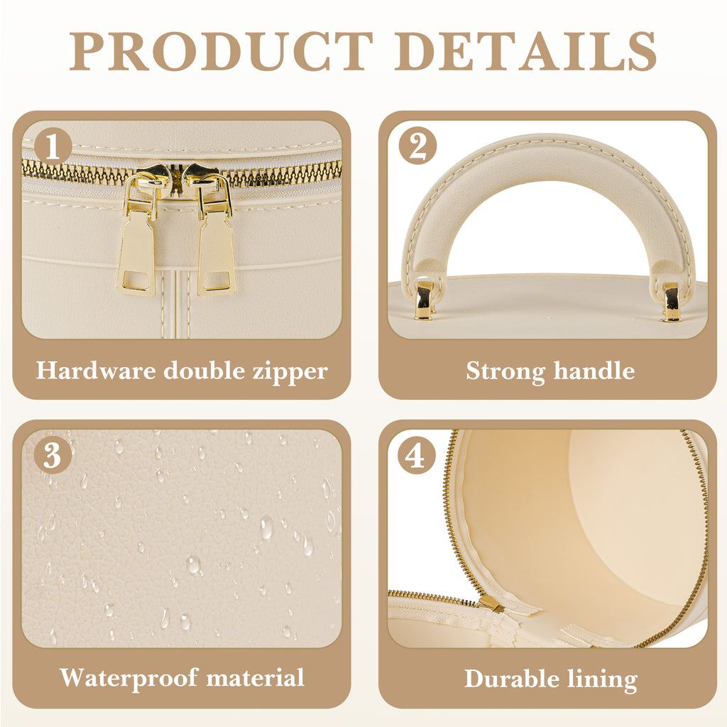 Linkidea Round Insulated Lunch Box, Hard Shell Waterproof Lunch Storage Box with Hand Strap, Compatible with 20 oz Crock Pot (Beige)