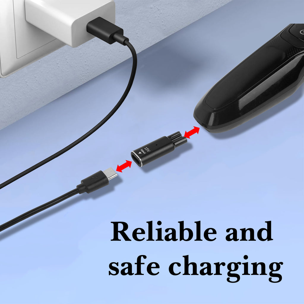 Linkidea 2 Pack 15V USB-C Shaver Charging Adapter Converter, Compatible with Philips Norelco OneBlade HQ8505, QP6520, QP6530, Type-C Replacement Adapter Head Without Cable (Black)