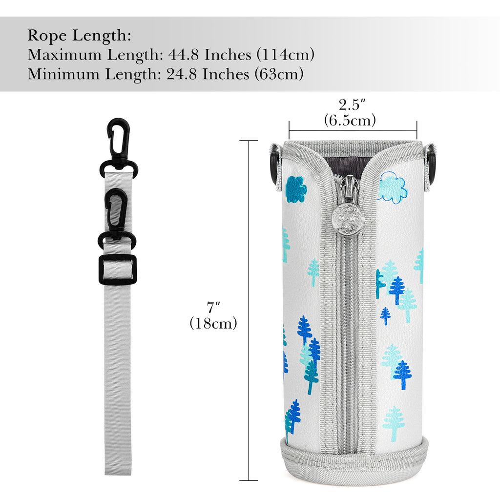 Linkidea Slim Water Bottle Carrier with Strap Compatible with THERMOS FUNTAINER Steel 16oz, Ion8 Sport OneTouch 2.0 500ml, Hard Base Waterbottle Sling Bag Keeps Bottle Upright, Gray White