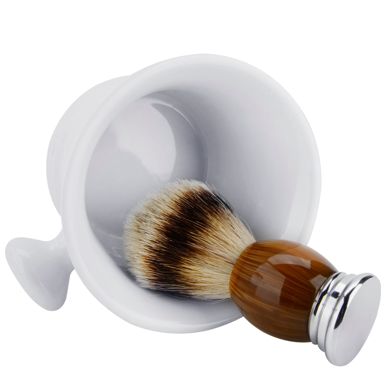 Linkidea Ceramic Shaving Mug with Knob Handle, Deep Lathering Bowl for Men, Wet Shaving Cup Compatible with Shaving Brushes, Razor Soap & Cream Holder, Grooming Accessory (White)