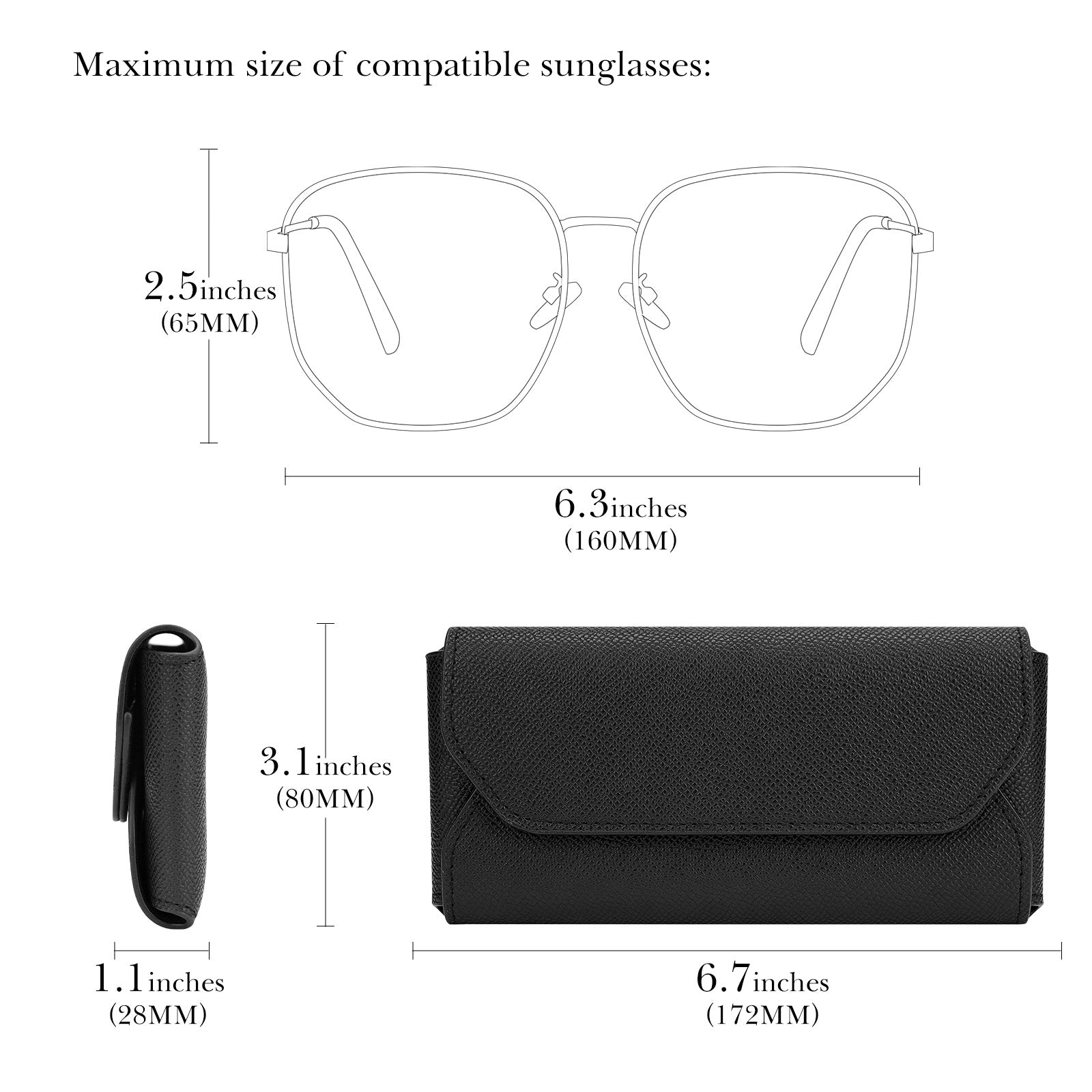 Extra Large Sunglasses Pouch Case, Vegan Leather Sun Glasses Organizer Soft Bag Compatible with Gucci GG0595S GG0875S GG0351S GG1087S RayBan RB4840S RB2132 RB3707 (XL, Black)