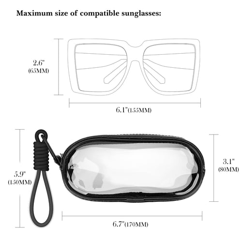 Extra Large Sunglasses Pouch Case with Hand Strap, Vegan Leather Sun Glasses Eyeglasses Organizer Soft Bag Compatible with CELINE CL40227U Versace VE4395 Gucci GG0595S GG0875S (XXL, Clear)