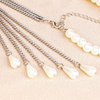 Plus Size Chain Belt for Women, Silver Color and White Faux Pearl Waist Chains, Extra Long Body Chain, 47-59 Inch Adjustable Chunky Belt Chain