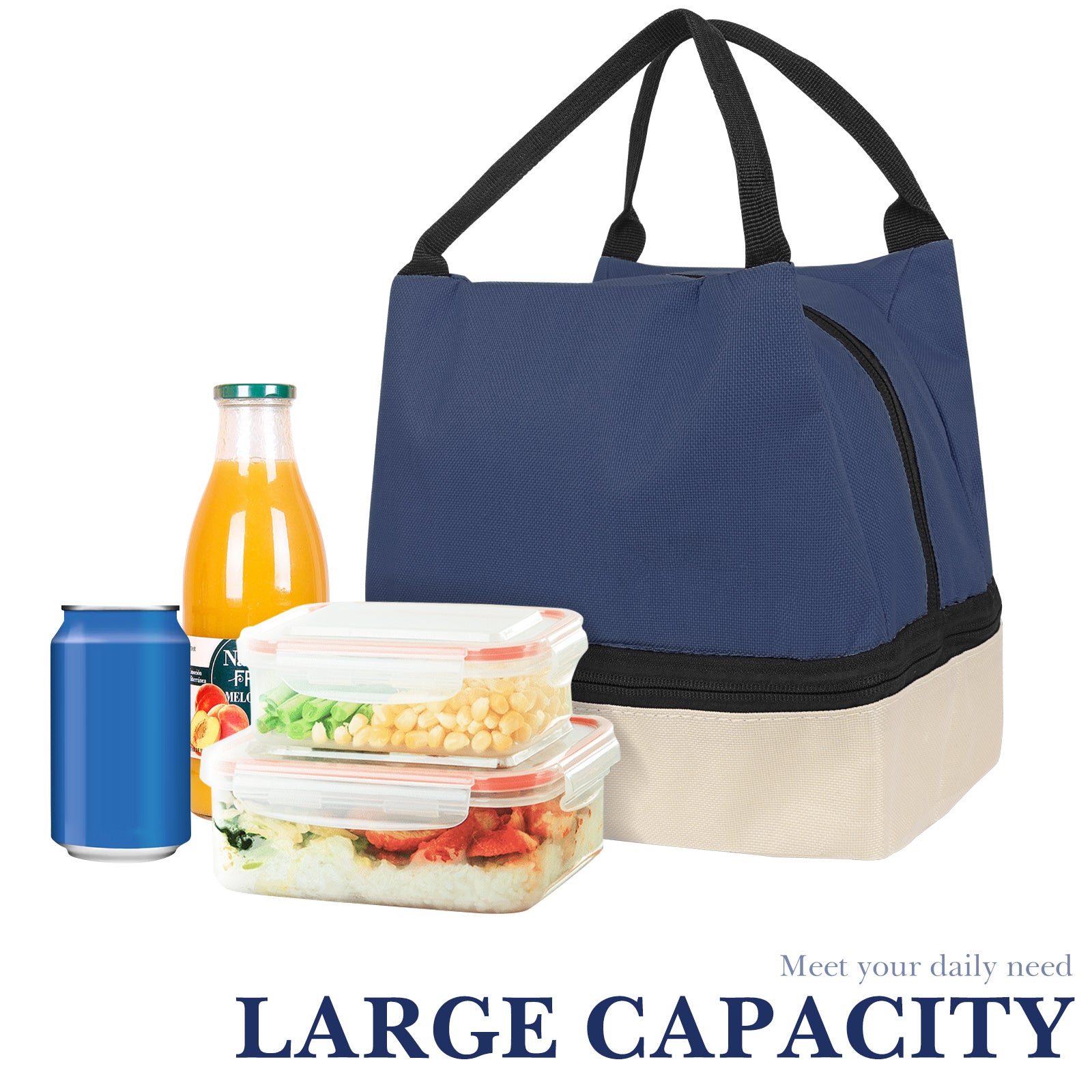 Linkidea Encrypted Oxford Cloth Lunch Bag, Large Capacity Reusable Insulated Lunch Bag for Picnic or Travel, Compatible with B.Box, Sunhanny, Pedeco, QQKO, Xgxn Lunch Box (Navy Blue)
