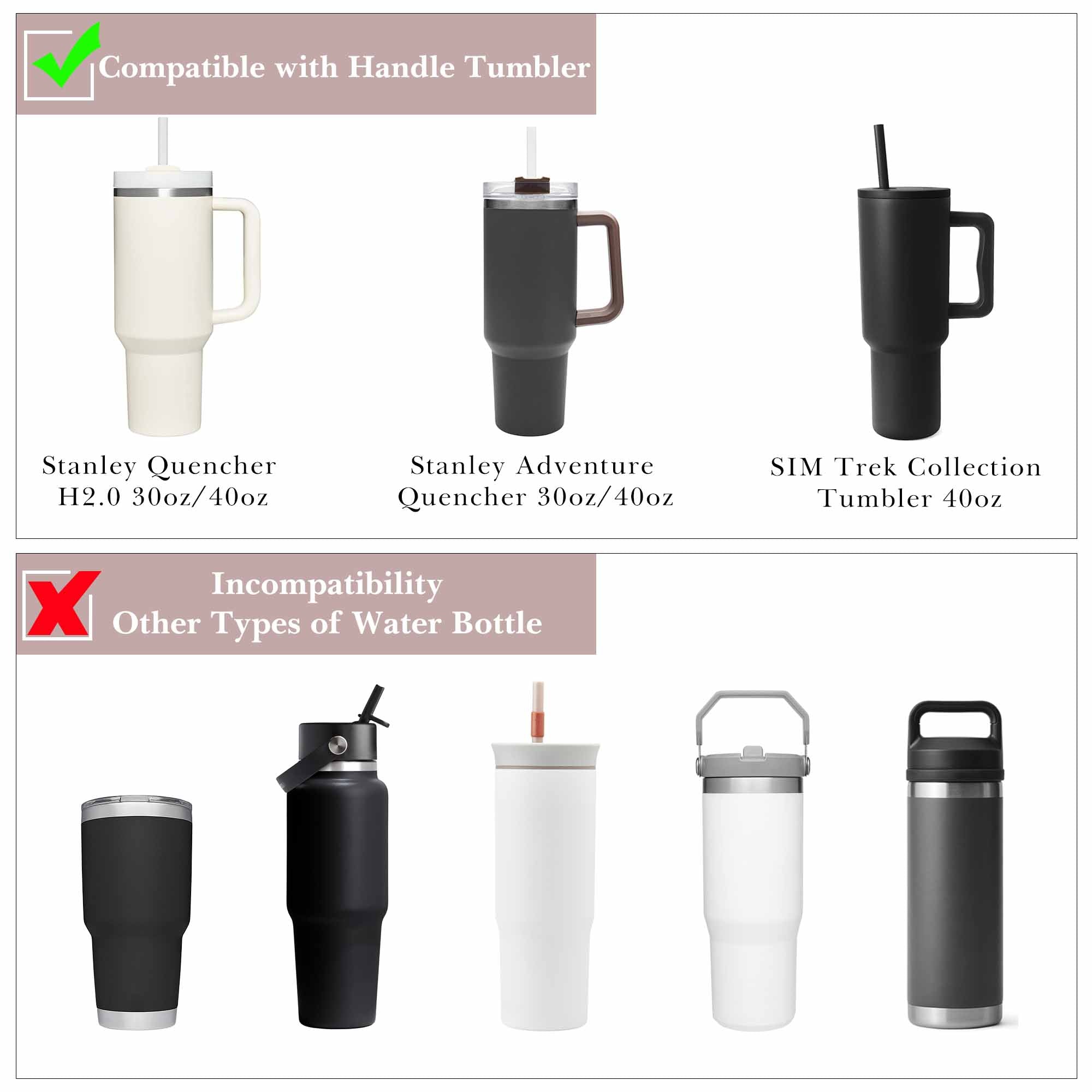 Linkidea Water Bottle Holder with Strap Compatible with Stanley Quencher H2.0 30oz/40oz, Simple Modern 40oz Tumbler, Vegan Leather Waterbottle Bag Holder, Shoulder Strap with Keyring, Pink