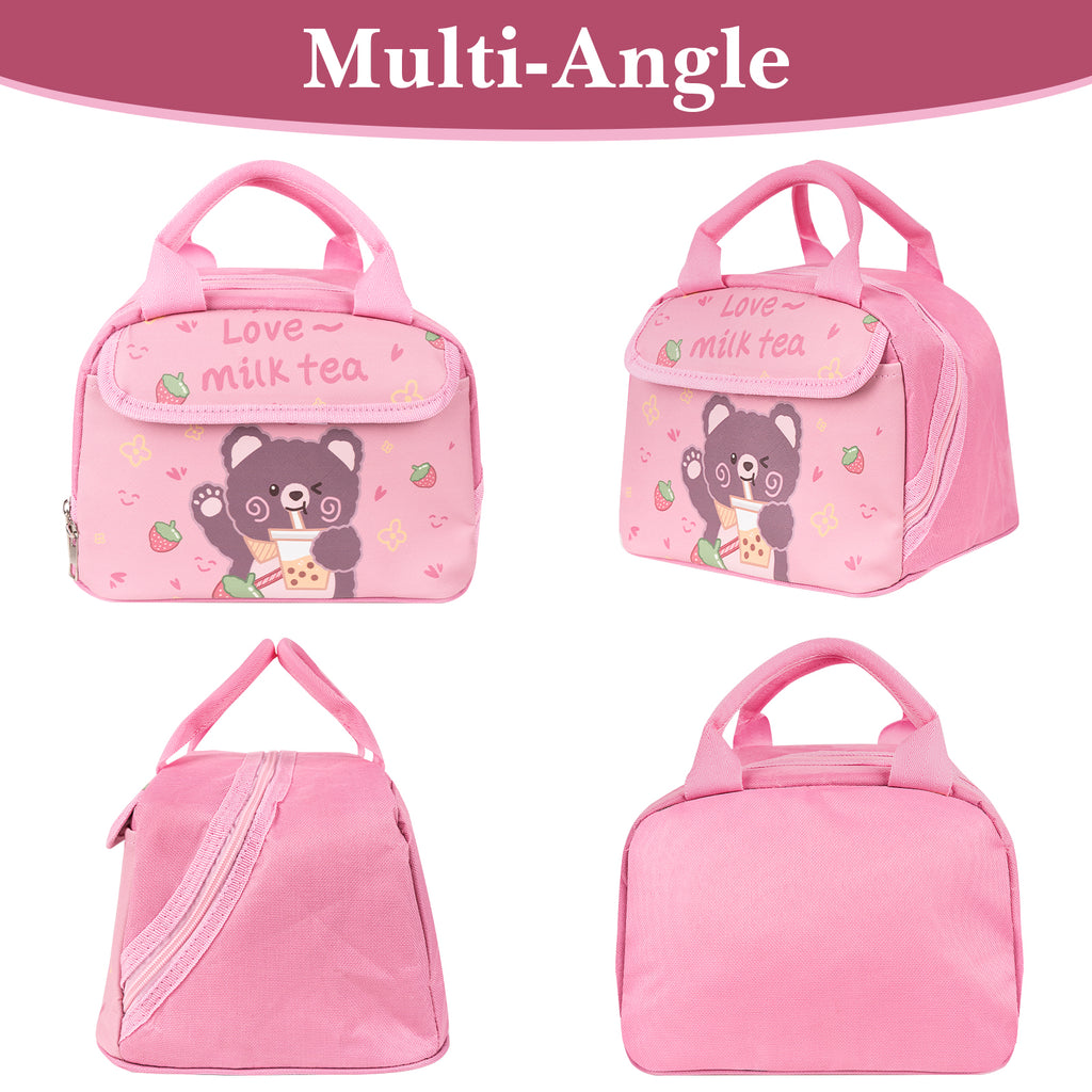 Linkidea Lunch Bag, Large Capacity Lunch Tote Bag with Hand Strap, Reusable Lunch Box Bag for Picnic, Outdoor, Compatible with B.Box, Sunhanny, Pedeco, QQKO, Xgxn Lunch Box (Pink)