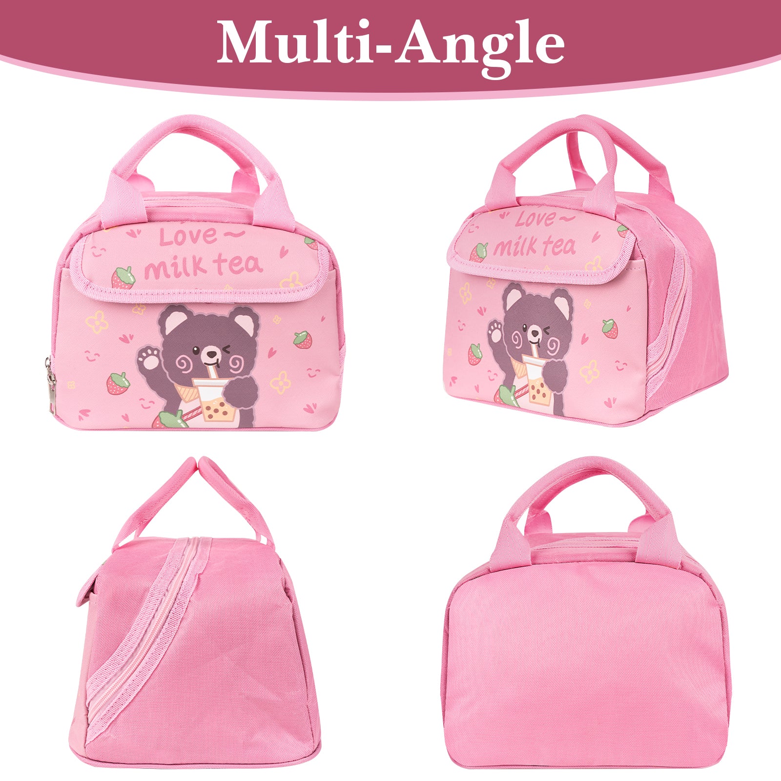 Linkidea Lunch Bag, Large Capacity Lunch Tote Bag with Hand Strap, Reusable Lunch Box Bag for Picnic, Outdoor, Compatible with B.Box, Sunhanny, Pedeco, QQKO, Xgxn Lunch Box (Pink)