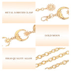 Women's Chain Belt, 2 Pack Metal Waist Chains, Adjustable Belly Belt with Moon Style, Fits 21.6-43.3 in Waist, 51.2 in Total Length
