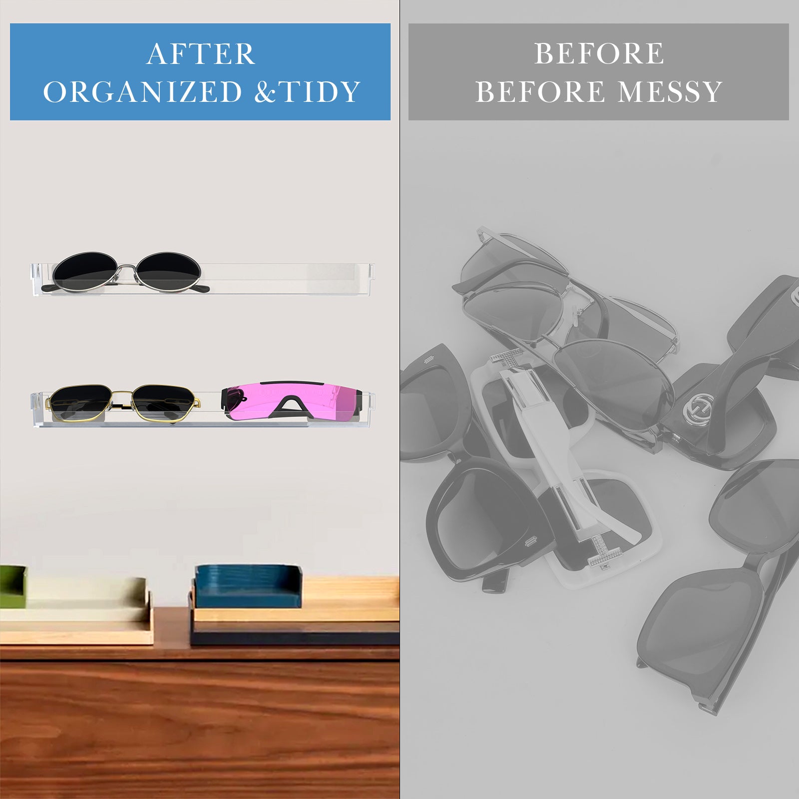 Extra Large Acrylic Sunglasses Organizer Storage, 2 Pack Wall Mount Glasses Holder Sunglass Display Stand, Sun Glasses Storage Organizer Compatible with Versace VE4395 Gucci GG0595S GG0875S