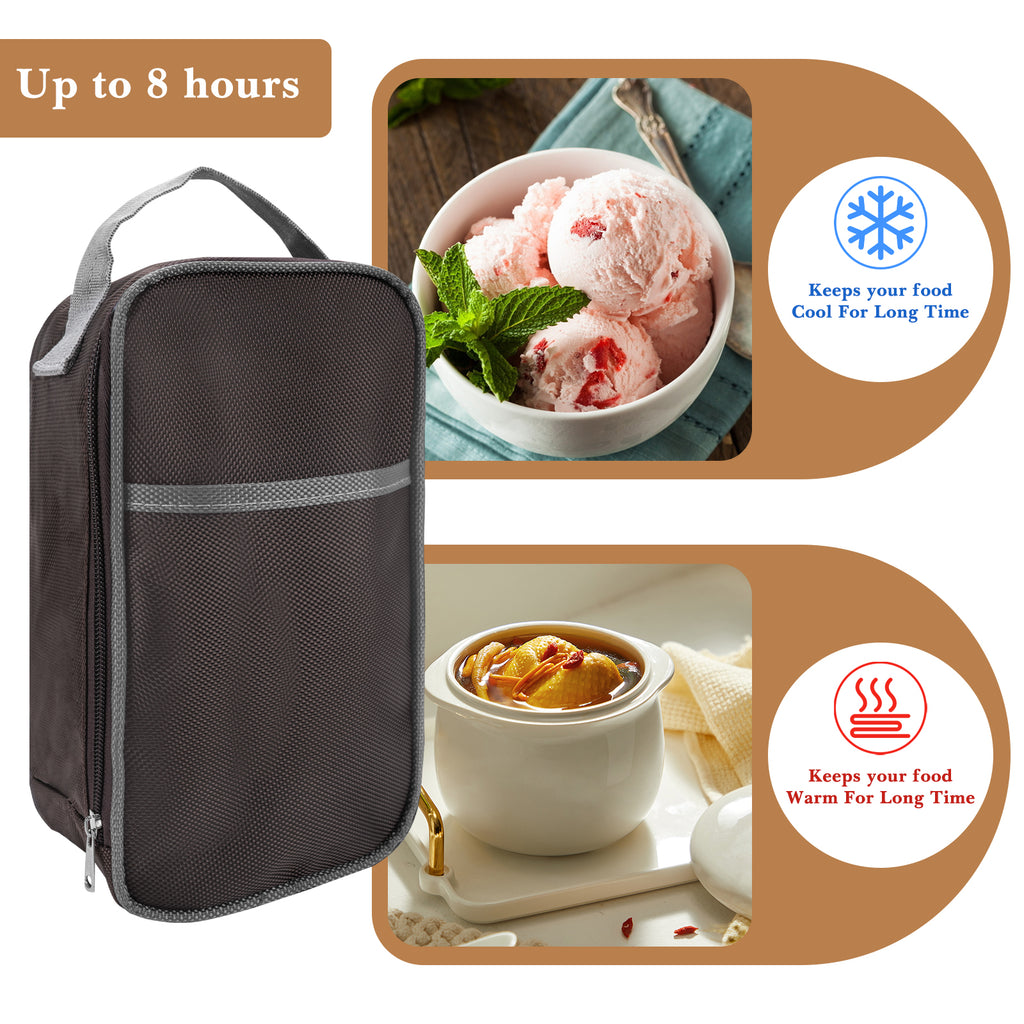 Linkidea Food Jar Insulated Bag, Thermal Jar Bag with Pocket Portable Lunch Box for Office Work Outdoor Picnic, Compatible with THERMOS 24 oz lazycozy, Bidakid (Brown)
