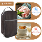 Linkidea Food Jar Insulated Bag, Thermal Jar Bag with Pocket Portable Lunch Box for Office Work Outdoor Picnic, Compatible with THERMOS 24 oz lazycozy, Bidakid (Brown)