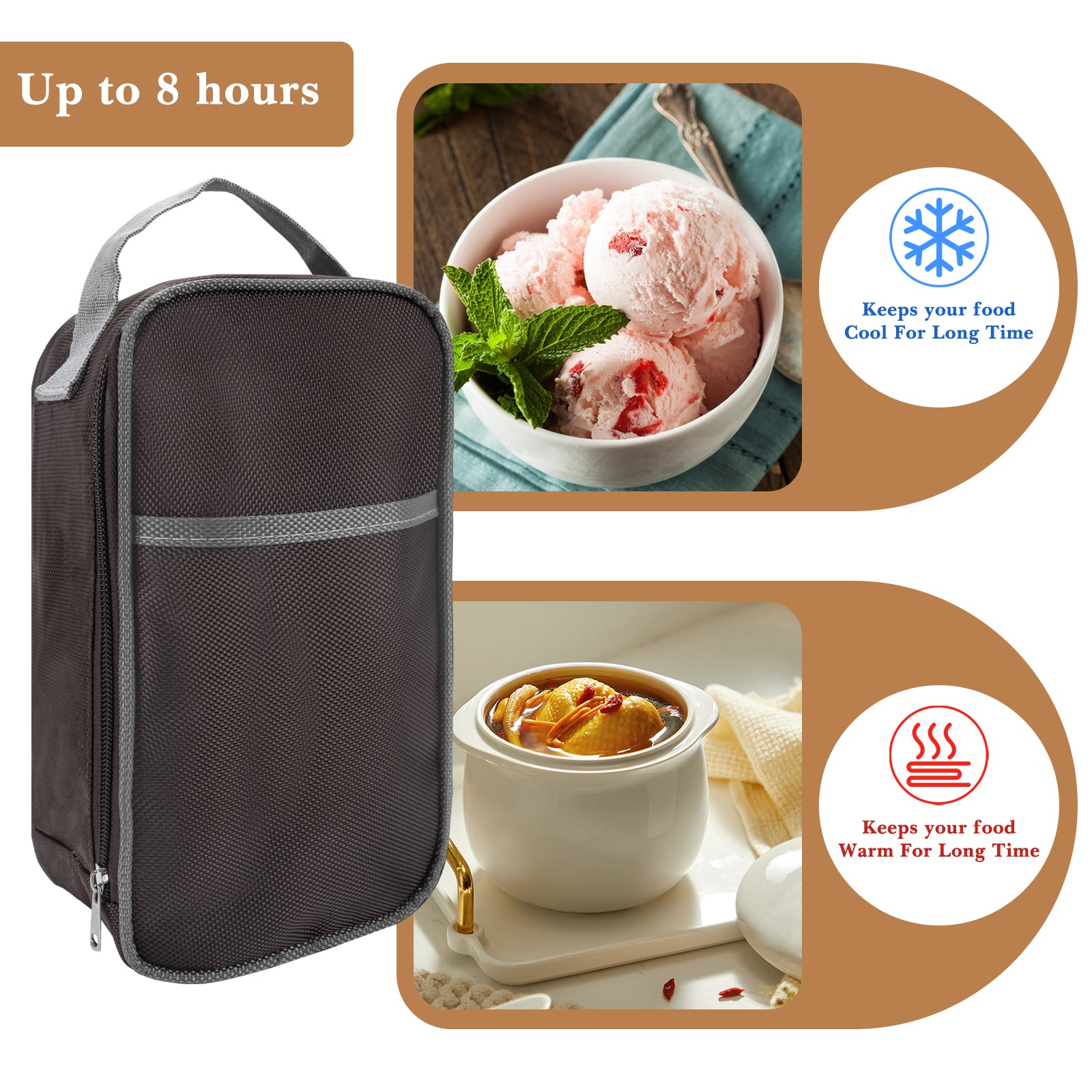 Linkidea Food Jar Insulated Bag, Thermal Jar Bag with Pocket Portable Lunch Box for Office Work Outdoor Picnic, Compatible with THERMOS 24 oz lazycozy, Bidakid (Brown)
