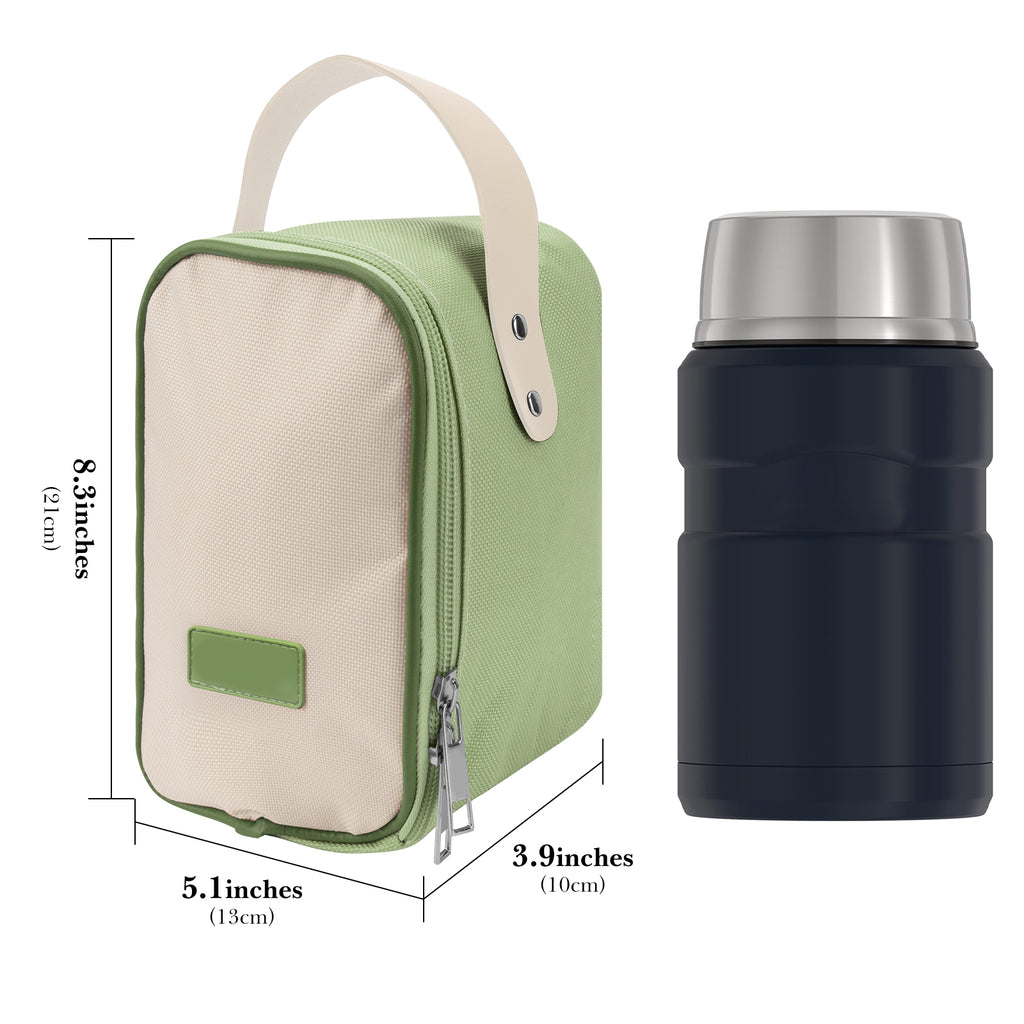 Linkidea Insulated Food Jar Bag, Thermal Snack Bag, Lunch Cooler Bags for Food Jar, Suitable for Office Work, Outdoor Picnics, Compatible with THERMOS 24 oz (Green)