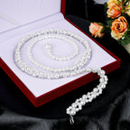 Plus Size Chain Belt for Women, White Pearl Stretchable Extra Long Body Chain, 41 Inch Max Flexible Adjustment Fashion Jewelry Accessory