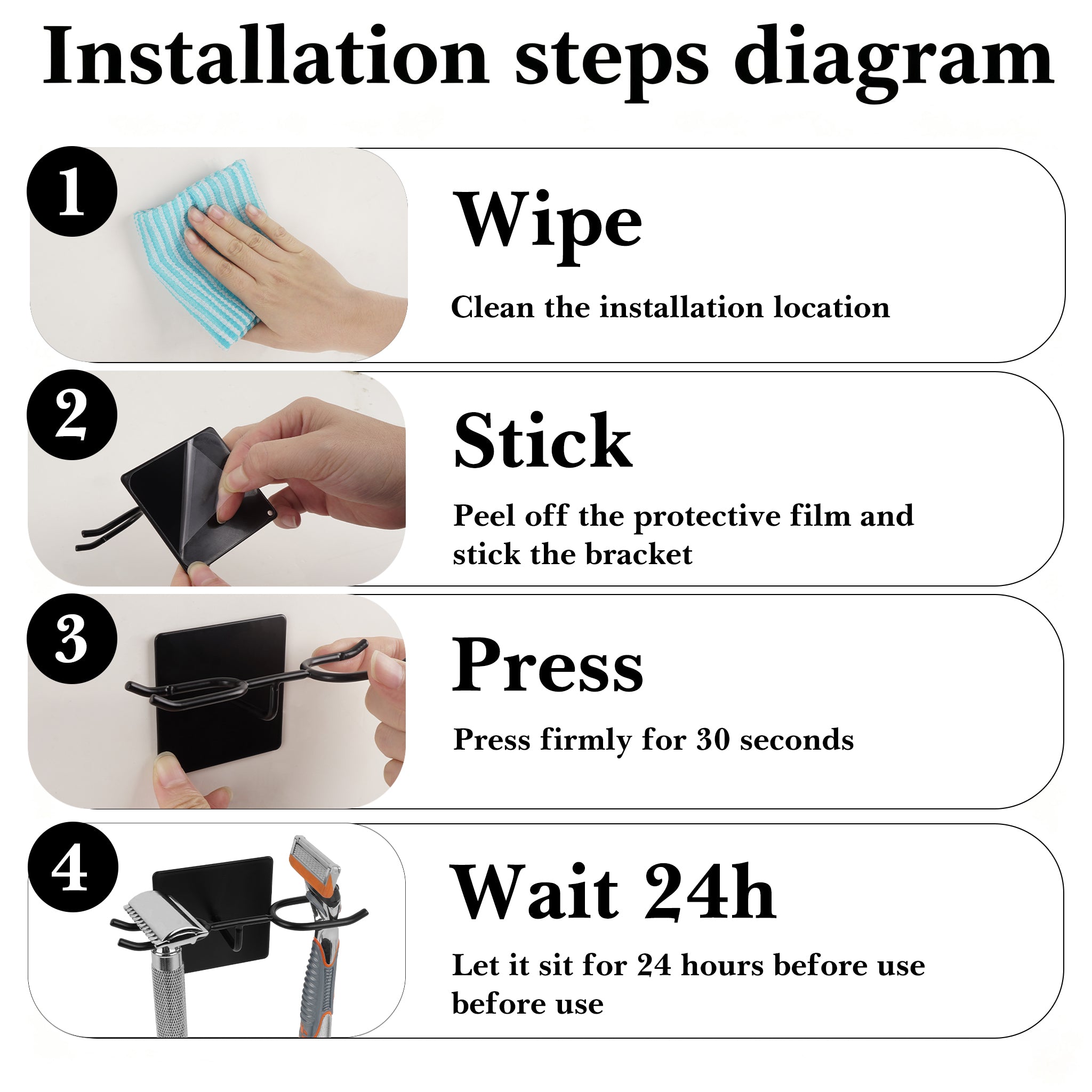 Linkidea Stainless Steel Razor Stand, DE Safety Razor Holder for Wall, Compatible with Gillette Fusion 5, Sensor 3, Labs Special NFL Series, Merkur 23C (Black)