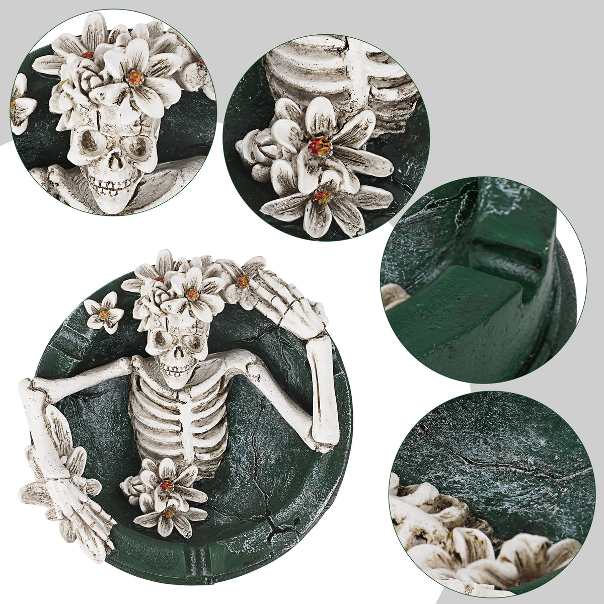 Linkidea 4.5-Inch Diameter Gothic Skull Ashtray with Floral Design, Durable Resin Cigarette Rest for Halloween Decoration & Gothic Home Decor, Smoking Accessory Gift for Smokers