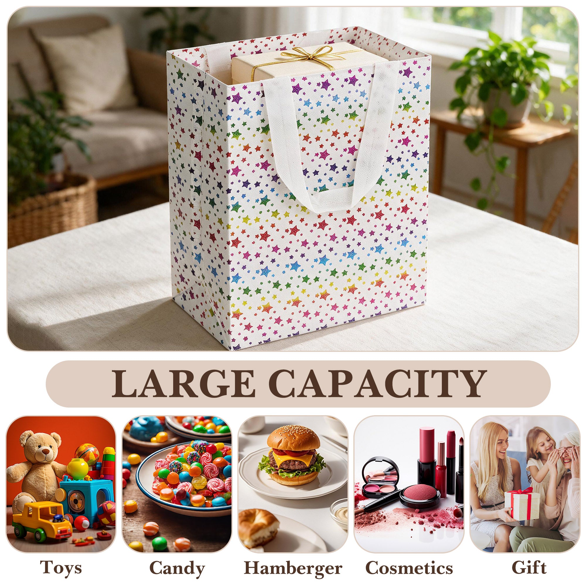 Linkidea 12 Pack Reusable Gift Bags with Handles, 10.2"x7.9" Large Size Gift Wrap Bags, Personalized Gift Wrap Bags for Birthday, Party, Wedding, Shopping, Return Gifts (Multi)