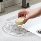 Linkidea Oval Glass Soap Dish with Pebble Design, Countertop Soap Saver for Shower, Bathroom (Clear)