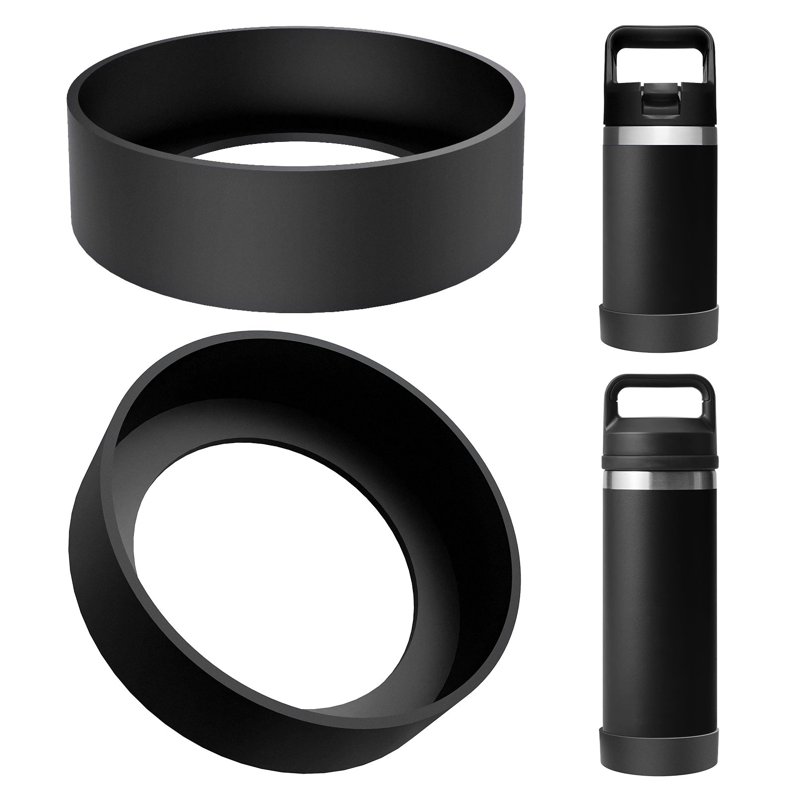 Linkidea 2 Pack Water Bottle Boot Compatible with YETI Rambler Jr. Kids 12oz, Rambler Bottle 12oz/18oz, Yonder 20oz, Silicone Anti-Slip Bottle Bottom Bumper Protector (Black)
