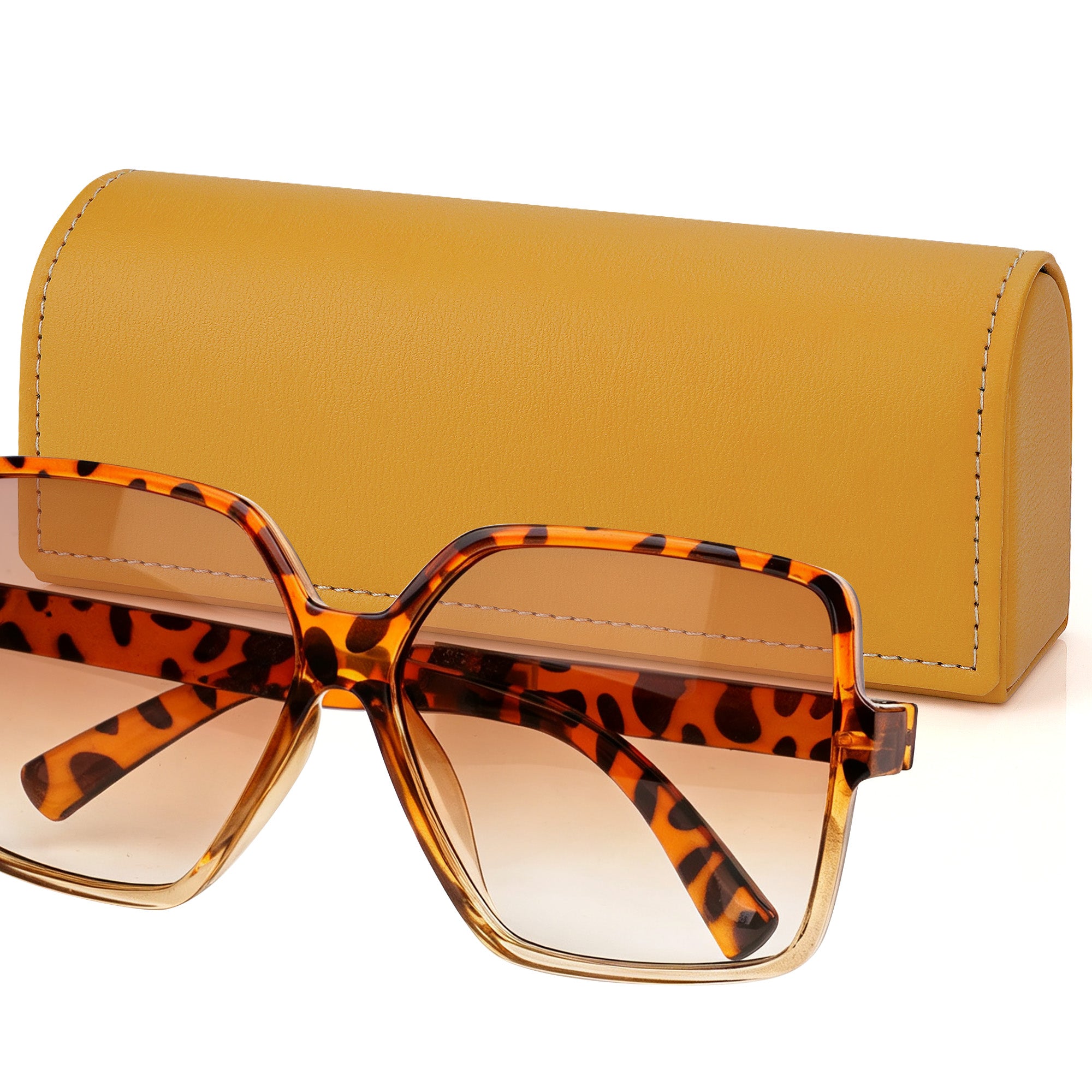 Extra Large Hard Shell Sunglasses Case, Yellow Vegan Leather Sun Glasses Storage Bag Pouch Organizer Compatible with Persol PO3357S PO3235S PO3366S RayBan RB3647N RB2197