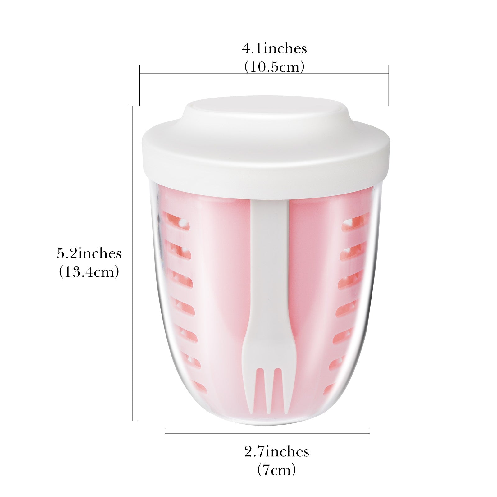 Linkidea Fruit Salad Travel Container With Colander, 21 oz Leak-Proof Plastic Salad Lunch Storage Container with Spoons and Lids, Fruit, Vegetable Portable Cup for Work, Picnic (Pink)