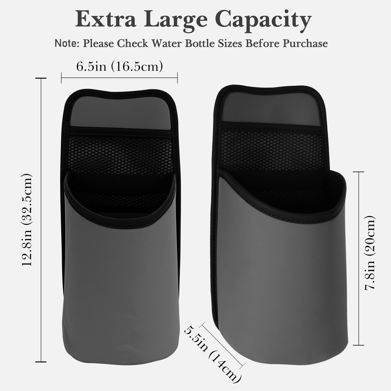 Linkidea Extra Large Car Seat Side Water Bottle Holder Compatible with EYQ 128oz, Hydracy Sport Bottle 78oz, Auto Seat Large Cup Hanging Bag with Mesh Pocket, Grey