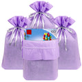 Linkidea 4 Pack Reusable Drawstring Gift Bags, Fabric Party Favor Bags for Birthday, Christmas & Holiday, Toy Storage Pouch for Building Blocks, Bricks & Goodie Bags (Purple)