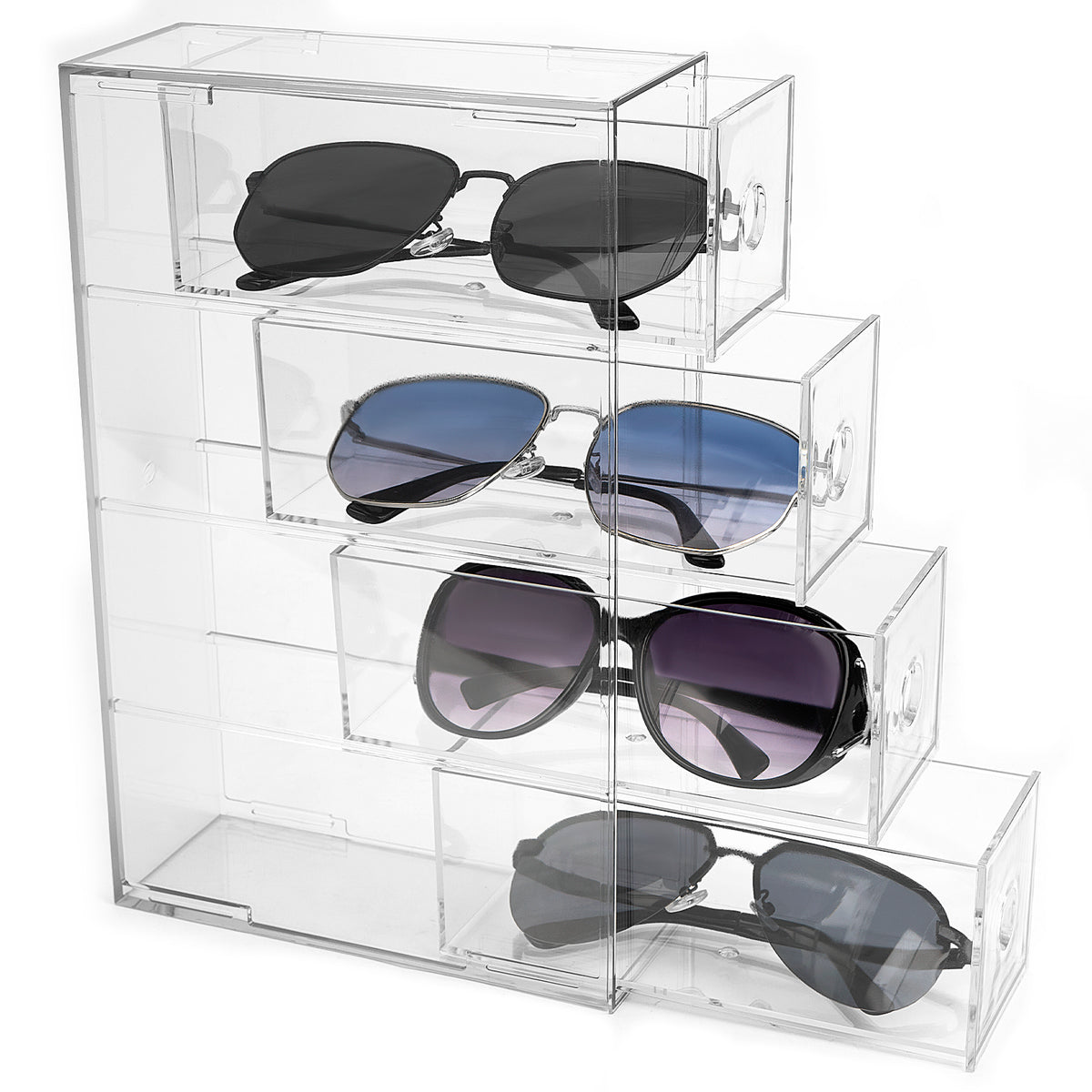 Acrylic Sunglasses Organizer for Extra Large Sunglasses, Glasses Holder Sunglass Display Stand with 4 Drawers, Sun Glasses Storage Compatible with Gucci GG0876S GG0875S GG1020S