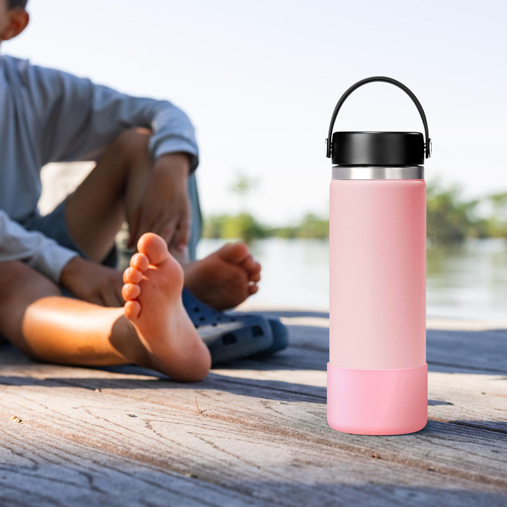 Linkidea 2 Pack Water Bottle Boot Compatible with Hydro Flask Wide Mouth 12oz/14oz/16oz/18oz/20oz, Silicone Bottle Bottom Sleeve Bumper Protector (Light Pink)