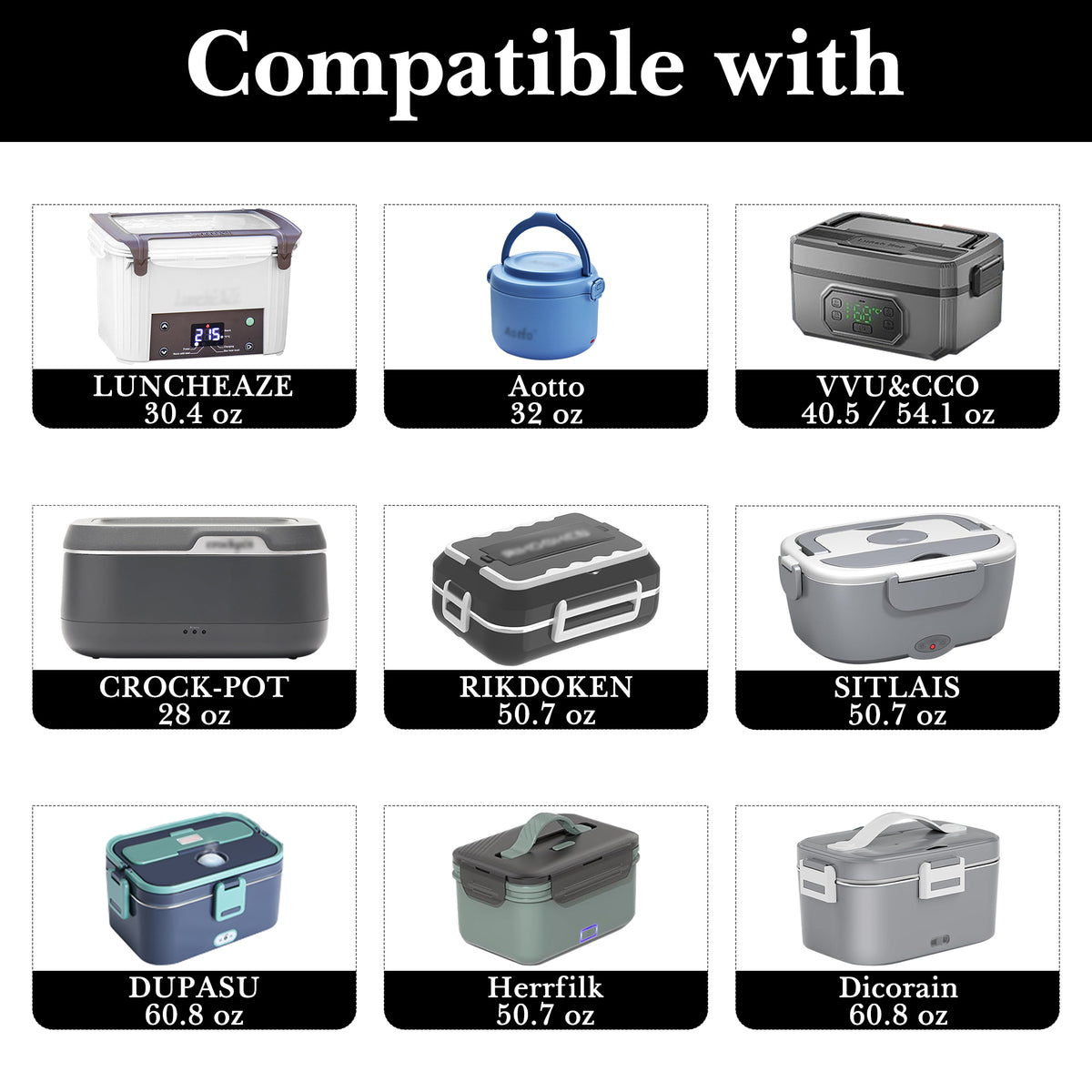 Linkidea Carrying Bag for Electric Heated Lunch Box, Compatible with Crock Pot 28oz, DUPASU 60.8oz, LUNCHEAZE 0.9L, VVU&CCO Cordless 1.2L, 1.6L, Aotto 32oz Electric Heated Lunch Box (Black)