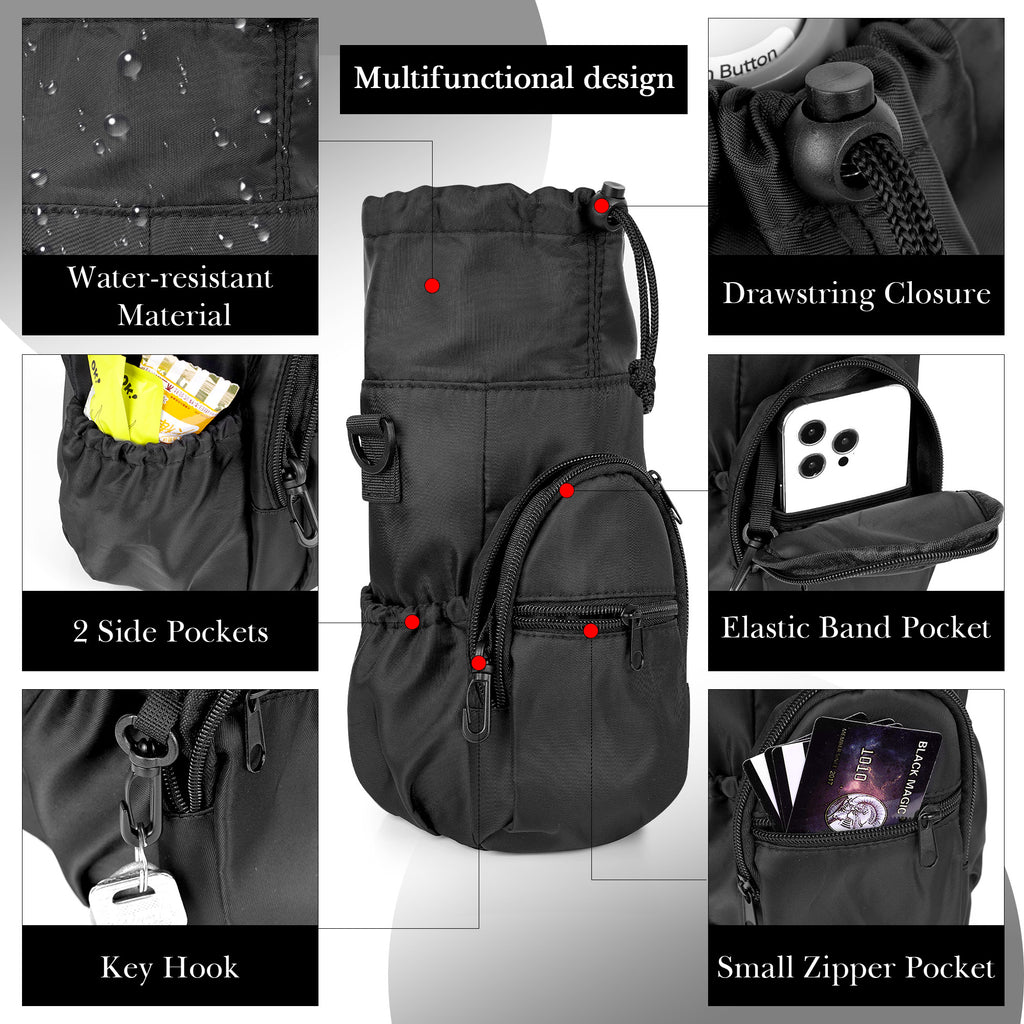 Linkidea Sports Water Bottle Carrier with Strap Compatible with Camelbak Chute Mag 50oz, Insulated Waterbottle Sling Bag Holder, Shoulder Strap with Phone Pocket (Black)
