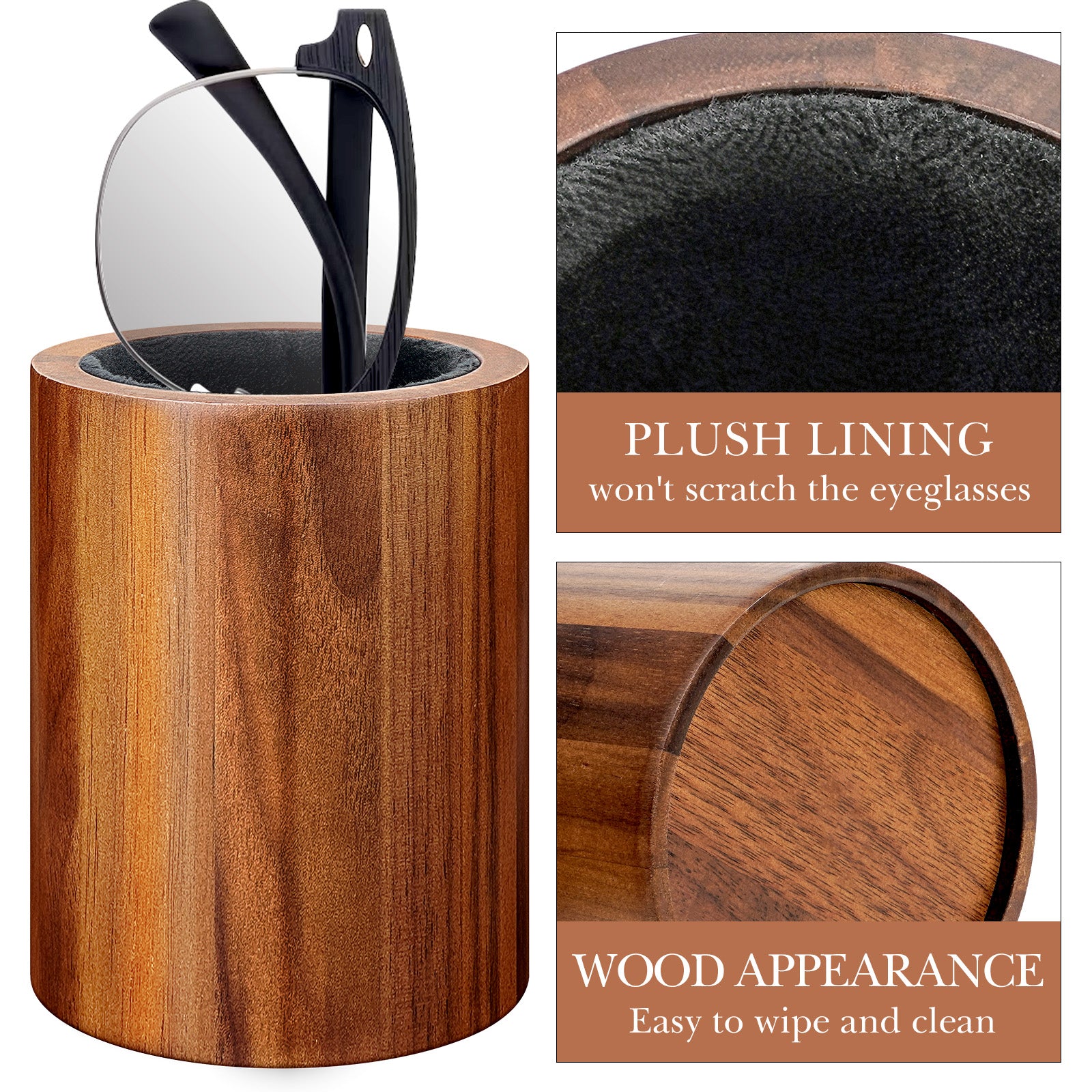Eyeglasses Desk Holder Stand, Wood Reading Glasses Holder for Nightstand Plush Lined, Glasses Storage Compatible with Muse Eloquence Decode Ottoto Ellsworth Weston Commander (Brown)